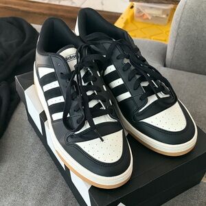 adidas Black and White Low-Top Sneakers with Gum Sole